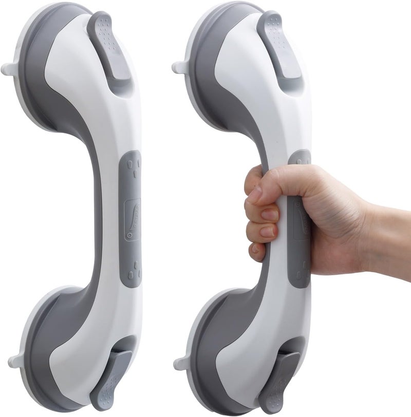 Taili Shower Grab Bar, 2 Pack 12 Inch Suction Grab Bars for Bathtubs and Showers for Elderly, Shower Handle for Seniors Bathroom Safety Grip, No Drilling Removable,Grey - Image 1