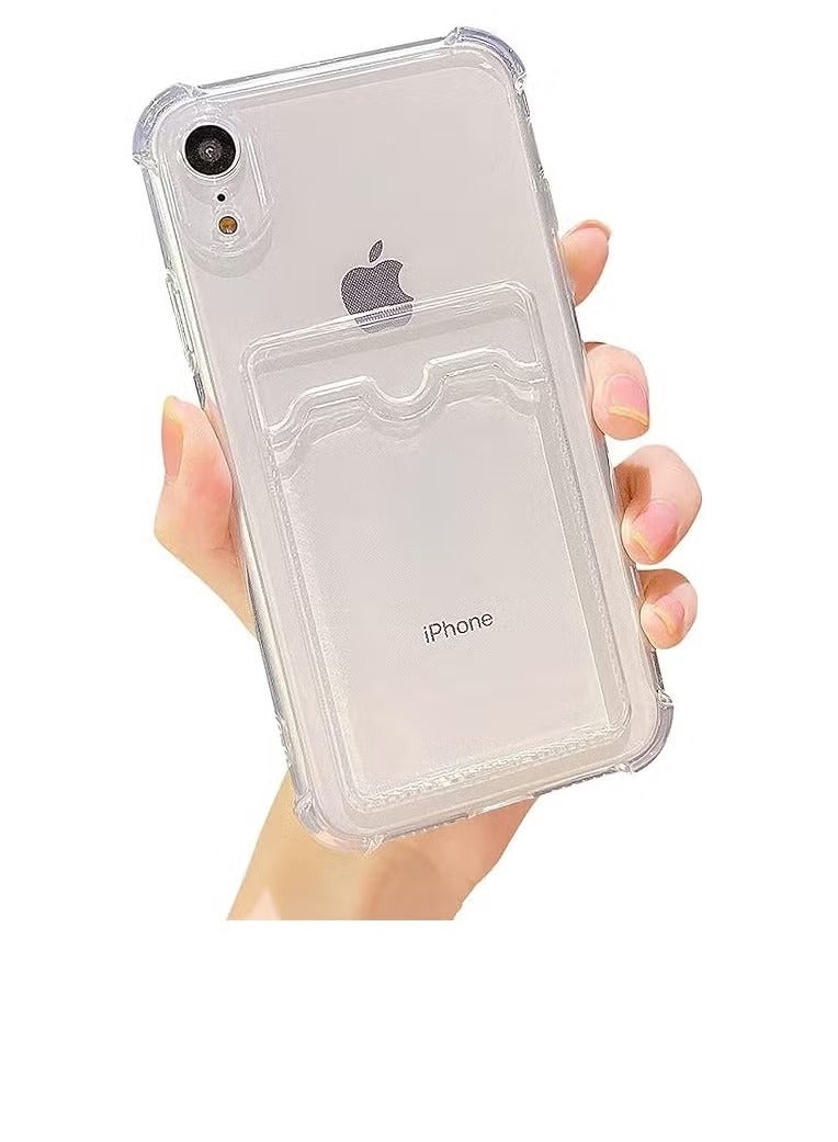 Clear Wallet Phone Case for iPhone XR Upgrade Card Slot Case Slim Fit Protective Soft TPU Shockproof Cover with Cute Card Holder - Transparent