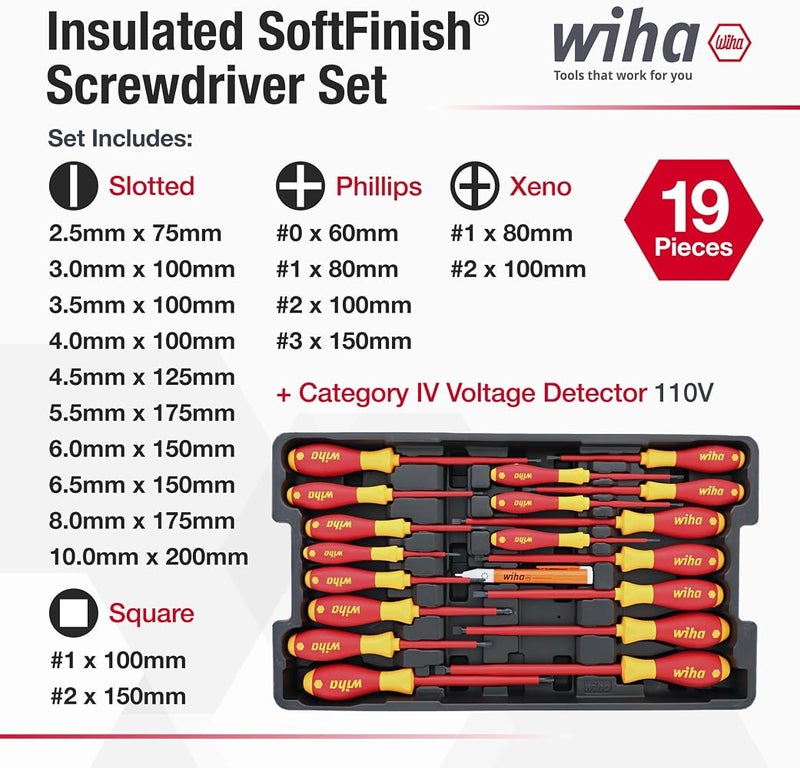 ويها مجموعة أدوات للبراغي المعزولة من Wiha 32095، تحتوي على أدوات من نوع Slotted وPhillips، بجهد 1000 فولت، وعدد 19 قطعة - Image 2