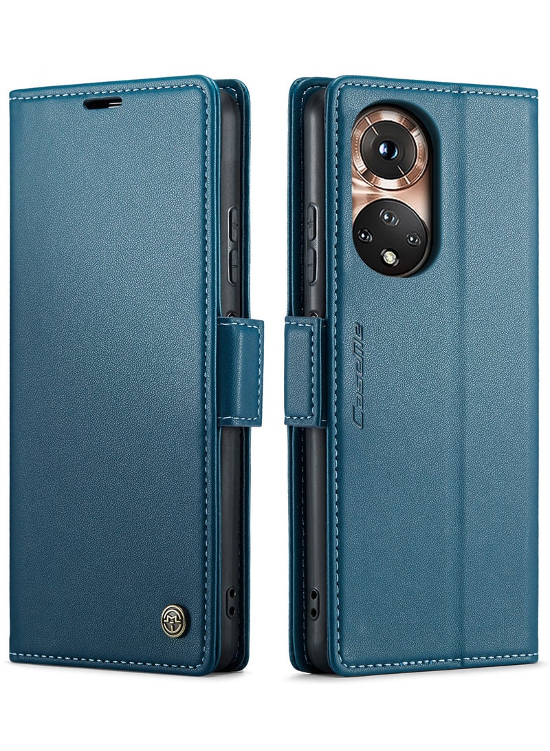CaseMe Phone Case Luxury PU Leather Design Anti Fingerprint 023 Flip Cover Card Slot Holder Cover For Honor 50 (Blue) - Image 1