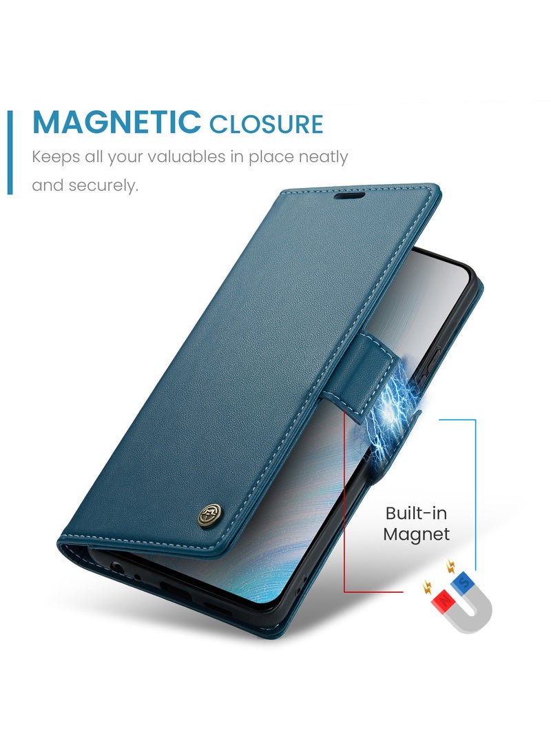CaseMe Phone Case Luxury PU Leather Design Anti Fingerprint 023 Flip Cover Card Slot Holder Cover For Honor 50 (Blue) - Image 2