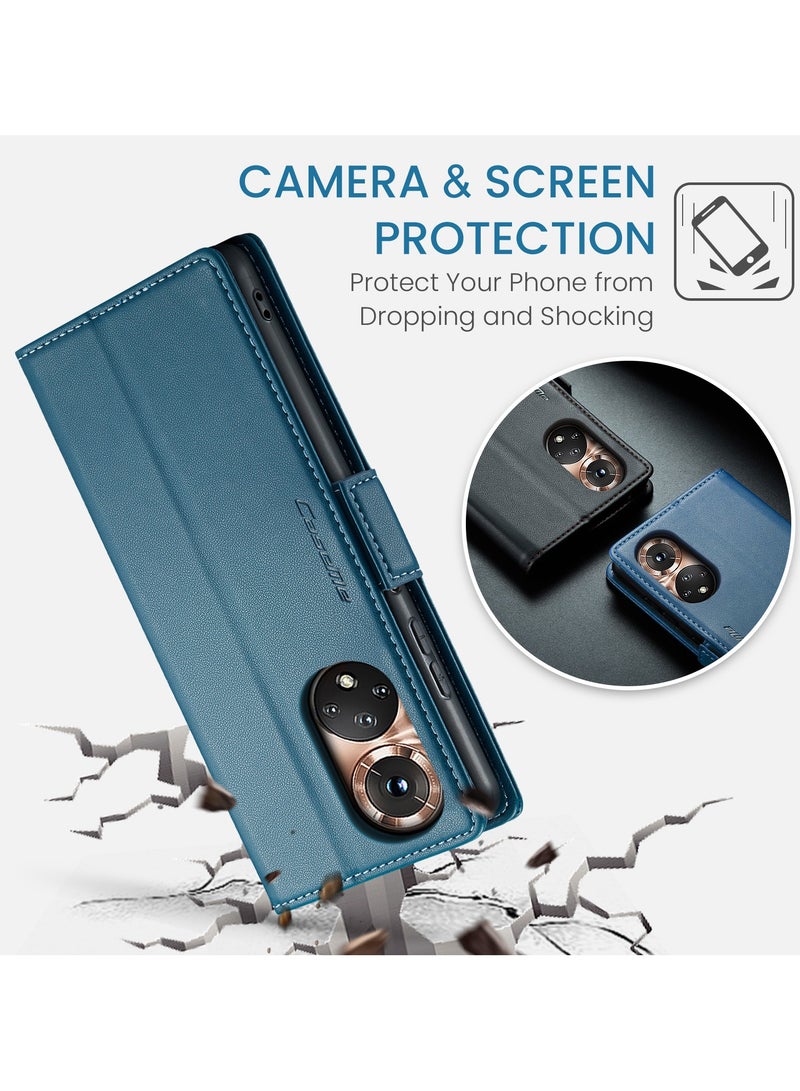 CaseMe Phone Case Luxury PU Leather Design Anti Fingerprint 023 Flip Cover Card Slot Holder Cover For Honor 50 (Blue) - Image 3