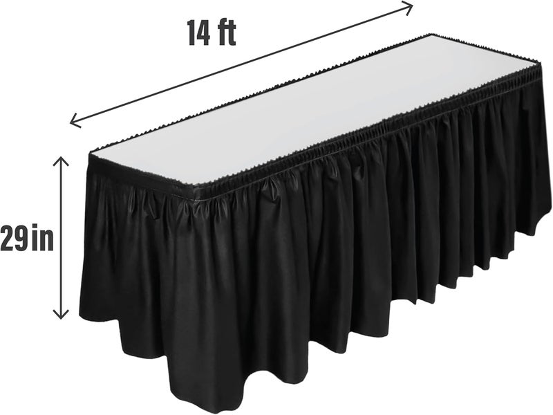 DecorRack Table Skirt, 29 in x 14 ft -BPA Free- Plastic Tableskirt, Disposable, Reusable, Rectangular Tablecloth Skirt, Black (1 Pack) - Image 2