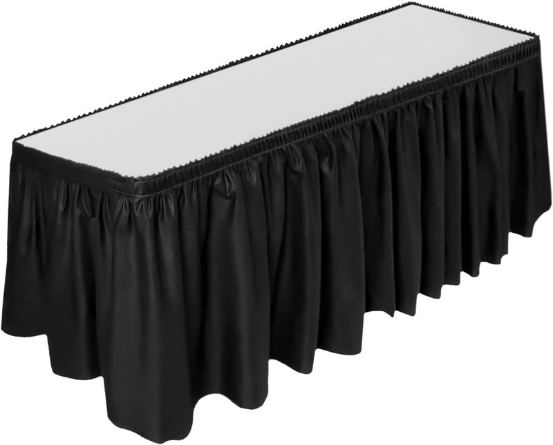DecorRack Table Skirt, 29 in x 14 ft -BPA Free- Plastic Tableskirt, Disposable, Reusable, Rectangular Tablecloth Skirt, Black (1 Pack) - Image 1