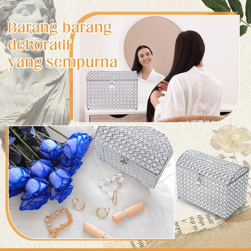 Nitial Crystal Wedding Card Box with Heart Lock 11in Wedding Money Box Treasure Chest Silver Bead Card Receiving Memory Storage for Reception Brithday Graduation Baby Shower Party (Elegant Style) - Image 3