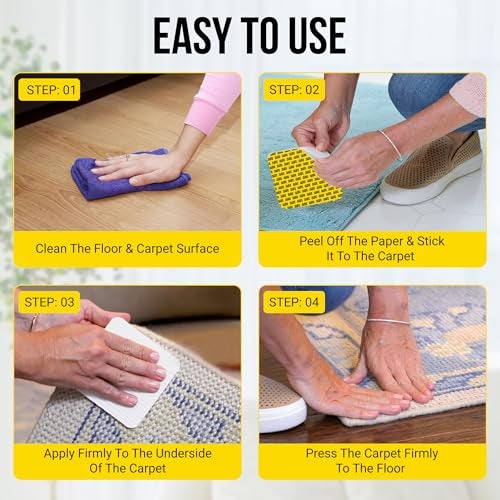 ALIEN TAPE Alien Grip Rug Gripper Carpet Tape - 12pcs, 4x4 in. Anti-Slip Hardwood, Tile Floor, No Damage - Double Sided Reusable, Non Slip Corner Rug Pads - As Seen on TV - Image 3