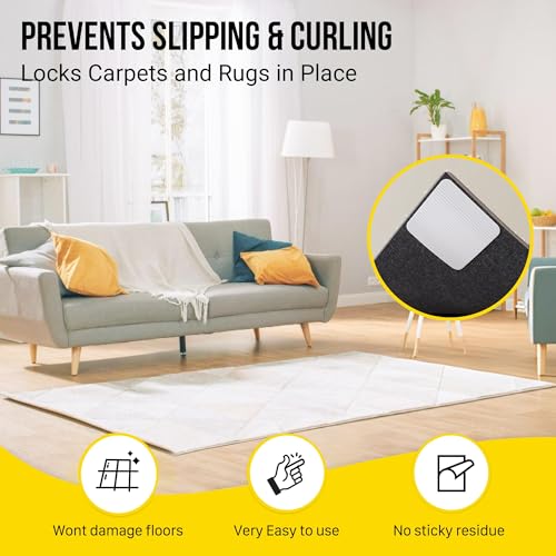 ALIEN TAPE Alien Grip Rug Gripper Carpet Tape - 12pcs, 4x4 in. Anti-Slip Hardwood, Tile Floor, No Damage - Double Sided Reusable, Non Slip Corner Rug Pads - As Seen on TV - Image 2