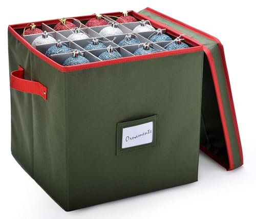 Handy Laundry Christmas Ornament Storage  Stores upto 64 Holiday Ornaments Adjustable Dividers Two Handles Storage Box Keeps Holiday Decorations Clean and Dry for Next Season Green
