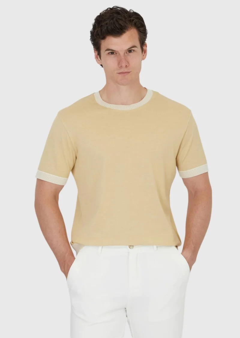 Ramsey Saffron Plain Crew Neck 100% Cotton T-Shirt