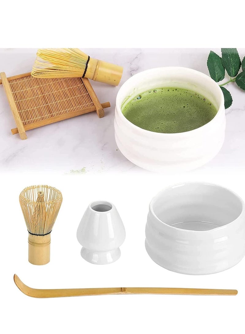 TRASSLE Matcha Whisk Set, 4pcs Japanese Tea Set,Matcha Whisk,Traditional Scoop, Matcha Bowl, Ceramic Whisk Holder,Traditional Matcha Tool Set for Matcha Tea Ceremony (White) - Image 1