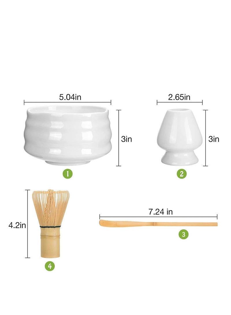 TRASSLE Matcha Whisk Set, 4pcs Japanese Tea Set,Matcha Whisk,Traditional Scoop, Matcha Bowl, Ceramic Whisk Holder,Traditional Matcha Tool Set for Matcha Tea Ceremony (White) - Image 2