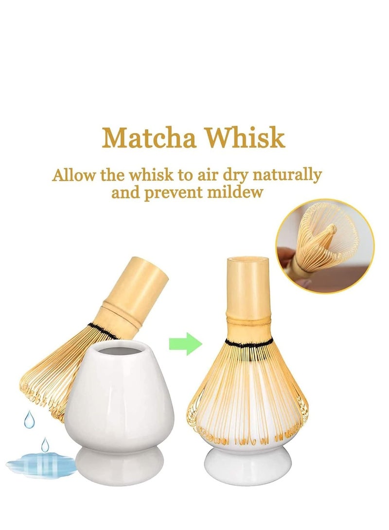 TRASSLE Matcha Whisk Set, 4pcs Japanese Tea Set,Matcha Whisk,Traditional Scoop, Matcha Bowl, Ceramic Whisk Holder,Traditional Matcha Tool Set for Matcha Tea Ceremony (White) - Image 3