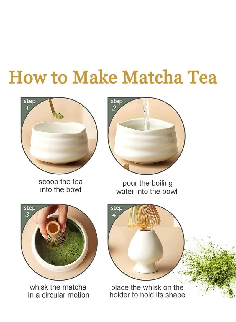 TRASSLE Matcha Whisk Set, 4pcs Japanese Tea Set,Matcha Whisk,Traditional Scoop, Matcha Bowl, Ceramic Whisk Holder,Traditional Matcha Tool Set for Matcha Tea Ceremony (White) - Image 4