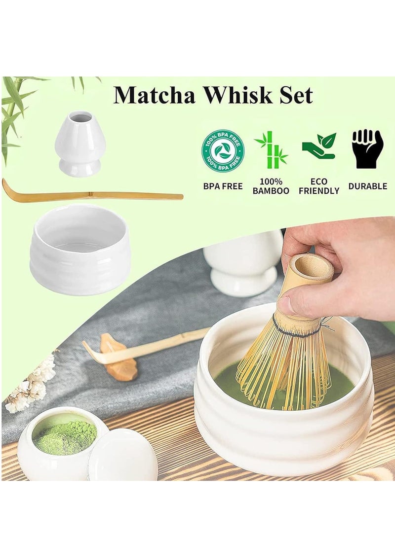 TRASSLE Matcha Whisk Set, 4pcs Japanese Tea Set,Matcha Whisk,Traditional Scoop, Matcha Bowl, Ceramic Whisk Holder,Traditional Matcha Tool Set for Matcha Tea Ceremony (White) - Image 5