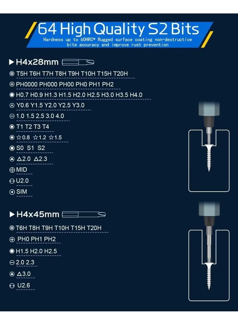 Mini Electric Screwdriver Set 66-in-1 – Magnetic Bits with 5 Adjustable Torque Levels for Mobile, Laptop, PC, Glasses & Watches Repair - Image 2