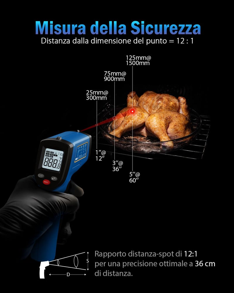 Benetech Infrared Thermometer Laser Temperature Gun, Digital Surface Heat Temp Gun Non-Contact for Cooking Food, Pizza Oven, Griddle Meat, Refrigerator, HVAC, Grill, Engine -58℉~986℉ - Image 5