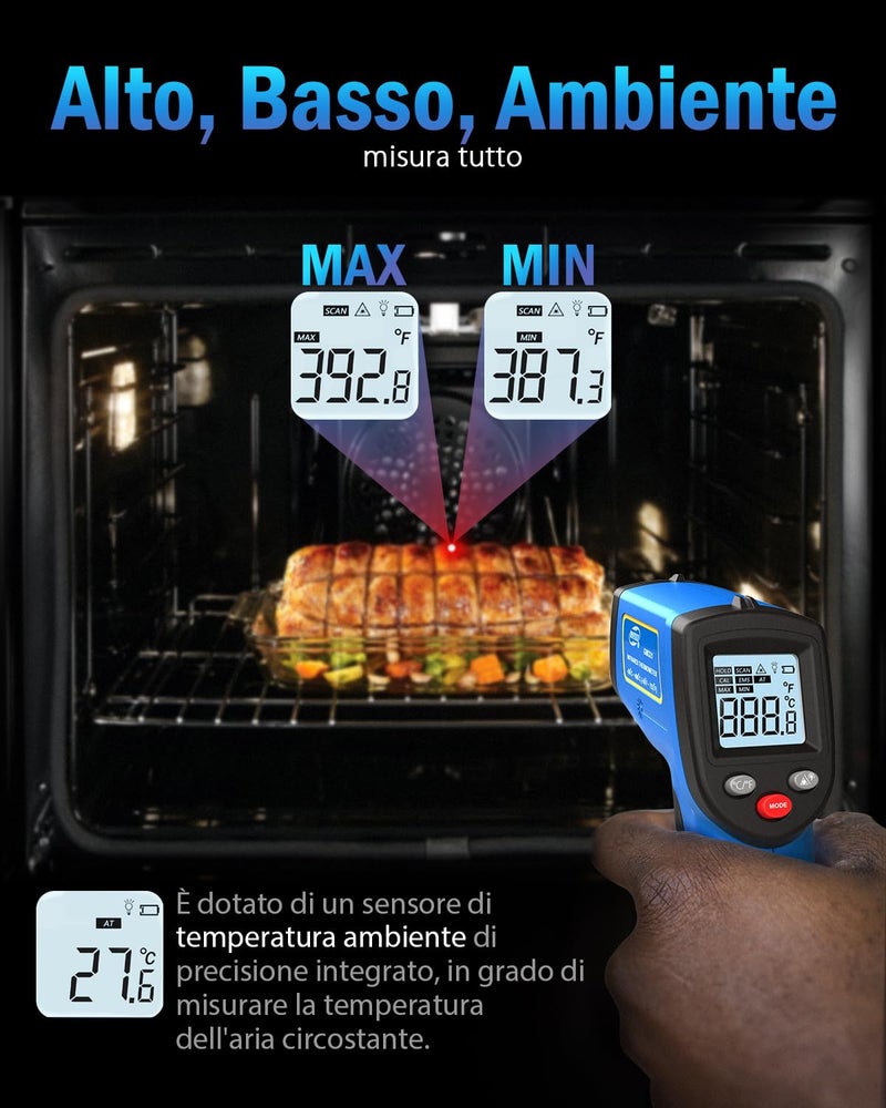 Benetech Infrared Thermometer Laser Temperature Gun, Digital Surface Heat Temp Gun Non-Contact for Cooking Food, Pizza Oven, Griddle Meat, Refrigerator, HVAC, Grill, Engine -58℉~986℉ - Image 4