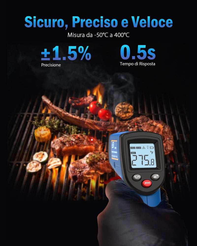 Benetech Infrared Thermometer Laser Temperature Gun, Digital Surface Heat Temp Gun Non-Contact for Cooking Food, Pizza Oven, Griddle Meat, Refrigerator, HVAC, Grill, Engine -58℉~986℉ - Image 2