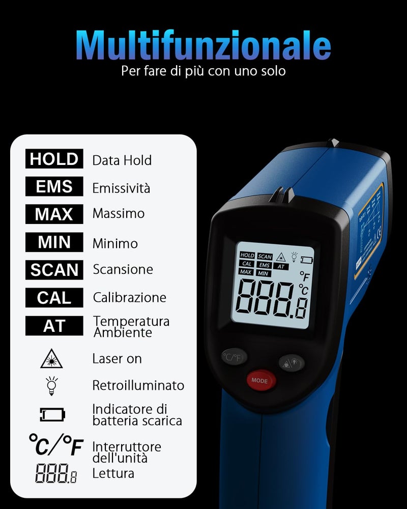 Benetech Infrared Thermometer Laser Temperature Gun, Digital Surface Heat Temp Gun Non-Contact for Cooking Food, Pizza Oven, Griddle Meat, Refrigerator, HVAC, Grill, Engine -58℉~986℉ - Image 3