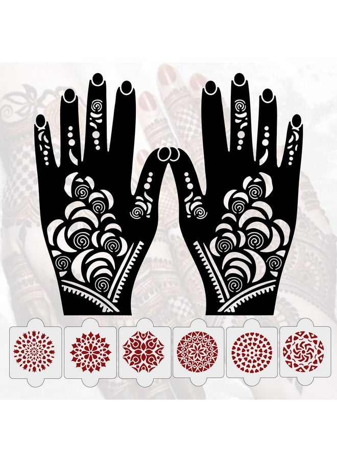 ivana's - Pack Of 8 Pcs (2 Pcs Heena Stencil Tatto + 6 Pcs Laser Cut Pvc Reusable Heena Stencils), Heena Mehandi Sticker,Mehandi Stickers For Full Hand For Women, Girls And Kids, Easy To Apply,Ivnh-1060 - Image 1