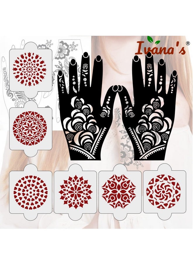 ivana's - Pack Of 8 Pcs (2 Pcs Heena Stencil Tatto + 6 Pcs Laser Cut Pvc Reusable Heena Stencils), Heena Mehandi Sticker,Mehandi Stickers For Full Hand For Women, Girls And Kids, Easy To Apply,Ivnh-1060 - Image 1