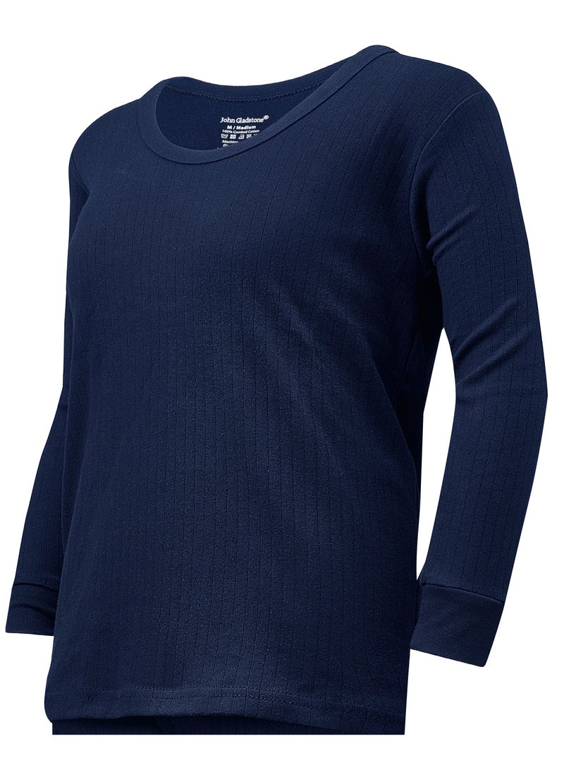 جون جلادستون تي شيرت جون جلادستون رجالي قطني حراري بأكمام طويلة ورقبة دائرية (أزرق داكن) - Image 2