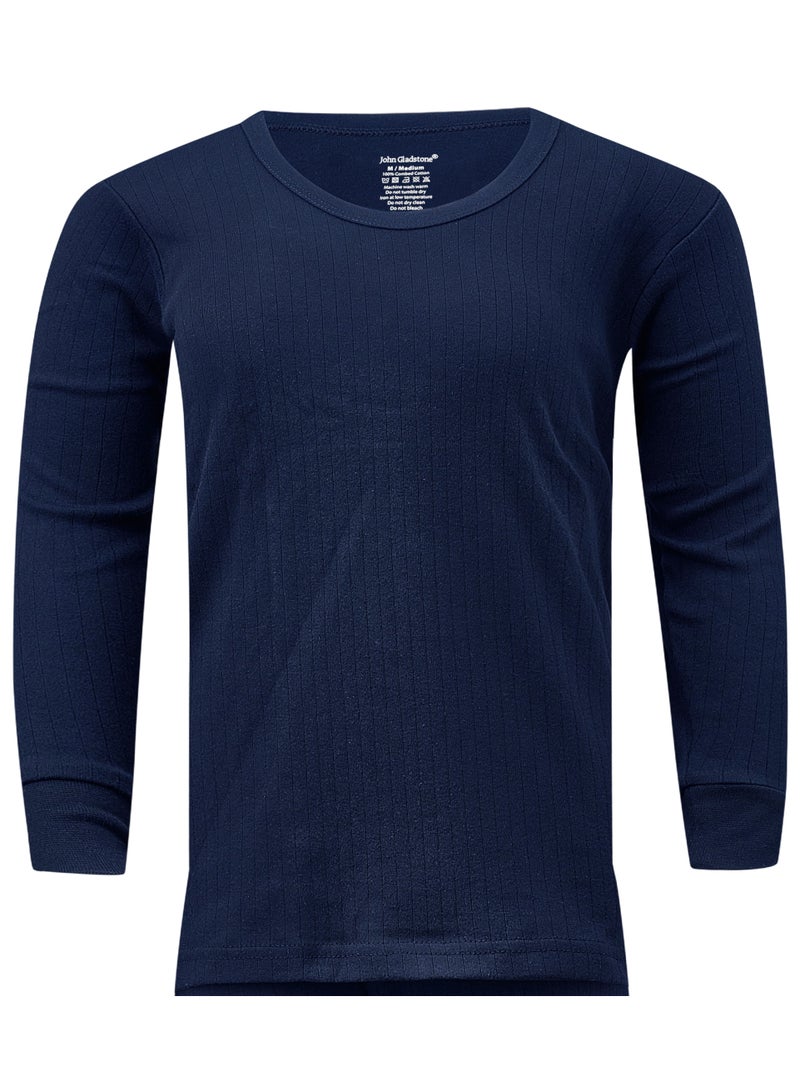 جون جلادستون تي شيرت جون جلادستون رجالي قطني حراري بأكمام طويلة ورقبة دائرية (أزرق داكن) - Image 1