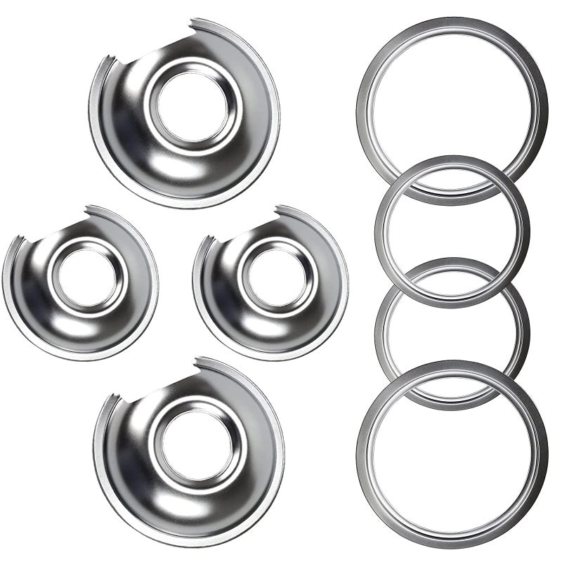 Burner Drip Pans 2 Large 8 WB32X10013 2 Small 6 WB32X10012 Chrome Drip Pan Set 4Pack Fits for GE Hotpoint Electric Stove Top 6 PanRing 8 PanRing by APPLIANCEMATES