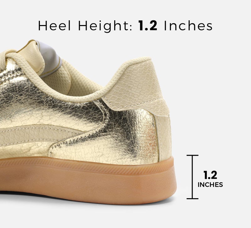LUCKY STEP Women's Classic Fashion Casual Sneakers Skate Shoes No Slip Lace Up Walking Shoes(8 M US Gold) - Image 3