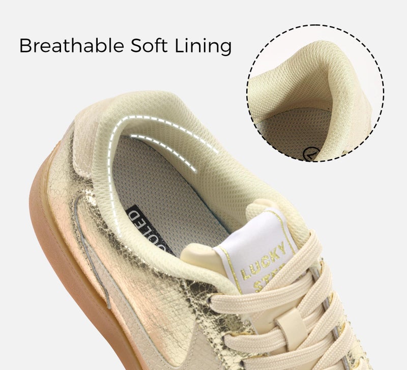 LUCKY STEP Women's Classic Fashion Casual Sneakers Skate Shoes No Slip Lace Up Walking Shoes(8 M US Gold) - Image 5