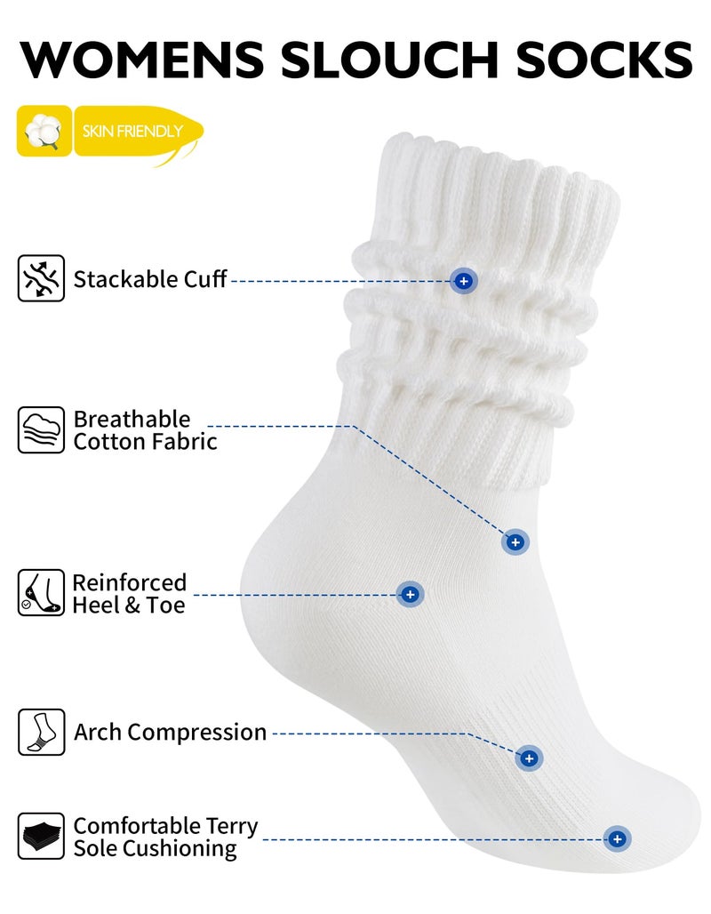 CLOSEMATE Womens Scrunch Crew Socks Retro Soft Cotton Cozy Slouchy Socks for Sneakers Boot 3 Pairs (3Creamy White) - Image 4