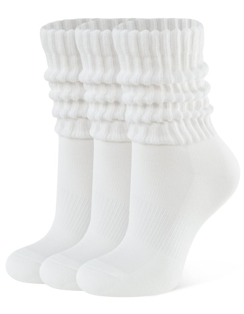 CLOSEMATE Womens Scrunch Crew Socks Retro Soft Cotton Cozy Slouchy Socks for Sneakers Boot 3 Pairs (3Creamy White) - Image 1