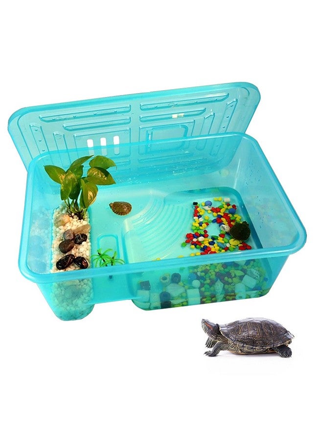 kathson Turtle Tank Aquarium, Turtle Habitat Reptile Plastic Terrarium Safe Durable, Turtle Tank with Lid Prevent Tortoise from Climbing Escaping (Small) - Image 1