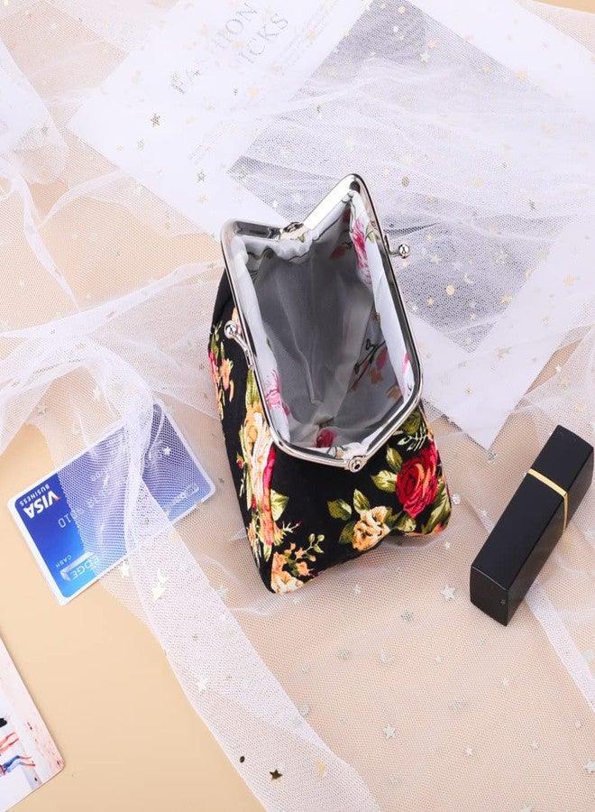Oyachic Floral Coin Purse,Kiss Lock Wallet for Women,Vintag Coin Purse with Clasp,Black - Image 3