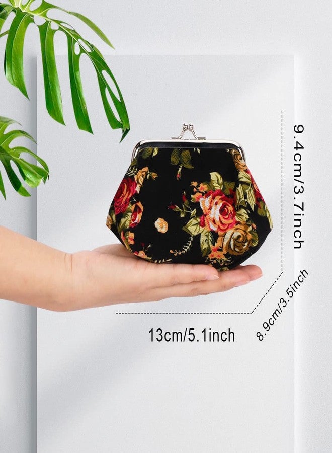 Oyachic Floral Coin Purse,Kiss Lock Wallet for Women,Vintag Coin Purse with Clasp,Black - Image 5