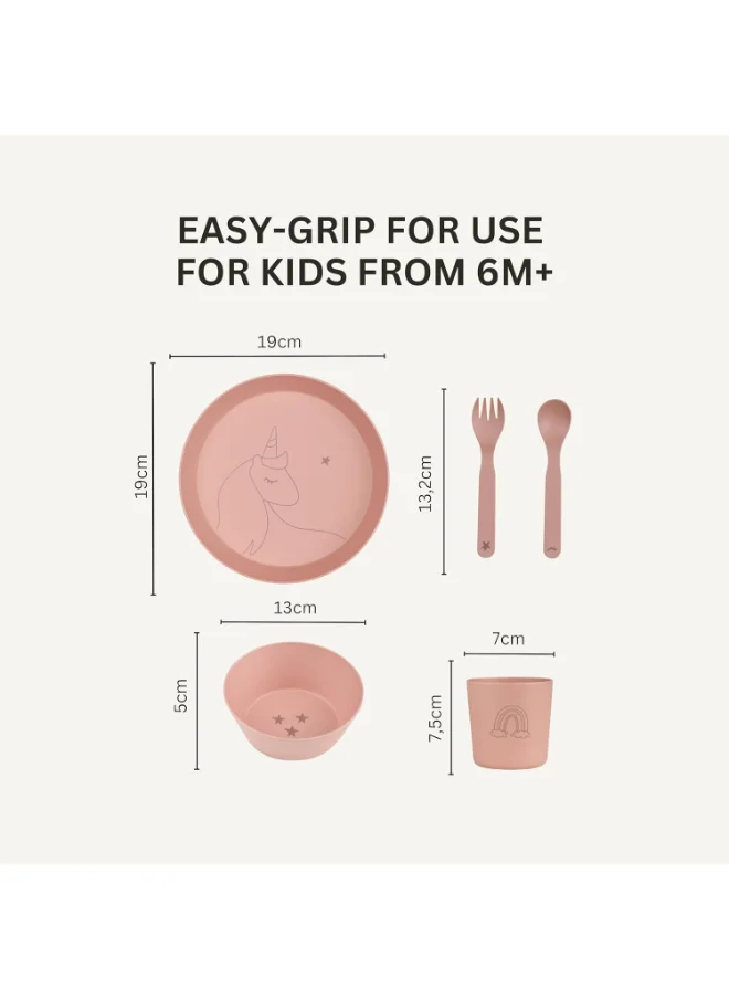 سترون Unbreakable Tableware Set, 100% Organic, Reusable, Biodegradable, Environment Friendly, And Unbreakable - Unicorn Blush Pink