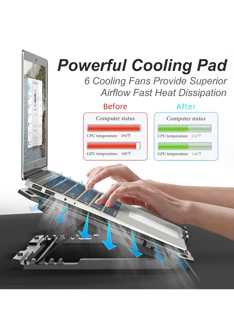 MIXDE Laptop Cooling Pad with 6 Cooling Fans  Cooling Pad for Laptop Fan 13-18 Inch  Laptop Cooler Stand with 6 Height Adjustable  Notebook Cooler Pad with Two USB Port  - Image 2