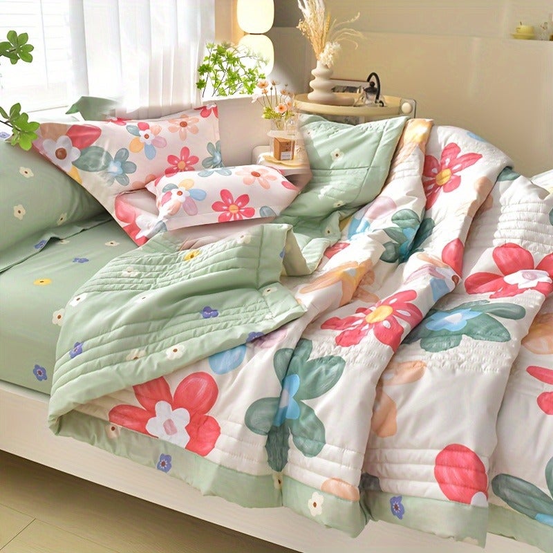 3pcs Skin-Friendly Summer Quilt Thin Quilt Set, Printed Embossed Craft, Soft And Comfortable All-Season Blanket, Single Double Hotel Home Bedroom Guest Room Sofa Special (1pc Thin Quilt And 2pcs Pillowcases Without Core) - Image 2