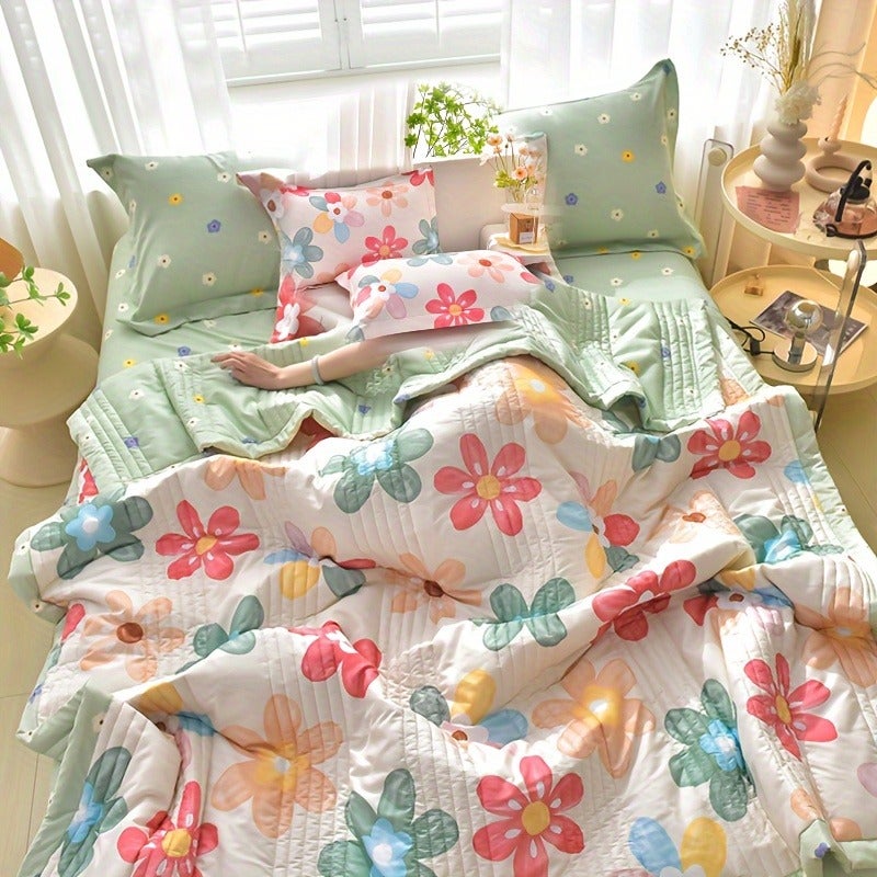 3pcs Skin-Friendly Summer Quilt Thin Quilt Set, Printed Embossed Craft, Soft And Comfortable All-Season Blanket, Single Double Hotel Home Bedroom Guest Room Sofa Special (1pc Thin Quilt And 2pcs Pillowcases Without Core) - Image 3