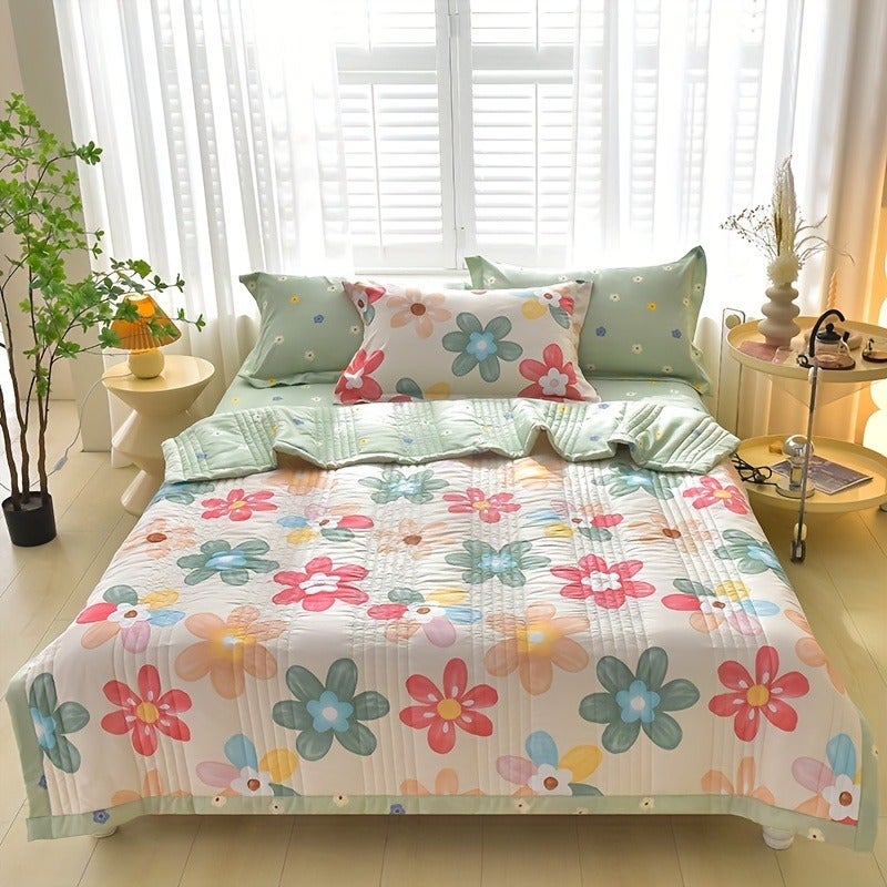 3pcs Skin-Friendly Summer Quilt Thin Quilt Set, Printed Embossed Craft, Soft And Comfortable All-Season Blanket, Single Double Hotel Home Bedroom Guest Room Sofa Special (1pc Thin Quilt And 2pcs Pillowcases Without Core) - Image 4