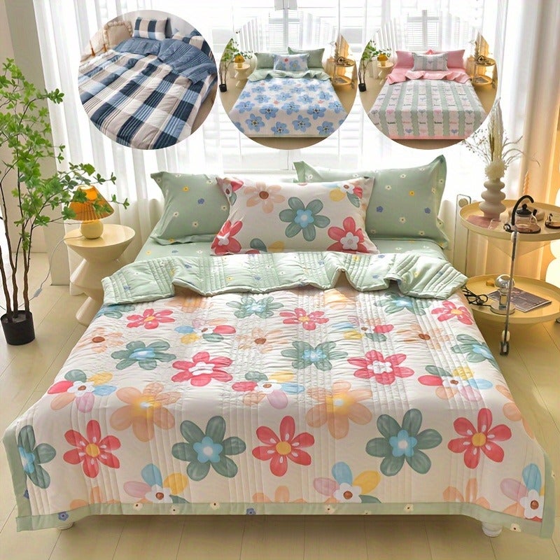 3pcs Skin-Friendly Summer Quilt Thin Quilt Set, Printed Embossed Craft, Soft And Comfortable All-Season Blanket, Single Double Hotel Home Bedroom Guest Room Sofa Special (1pc Thin Quilt And 2pcs Pillowcases Without Core) - Image 5