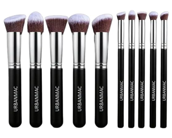 URBANMAC Premium Synthetic Kabuki Foundation Face Powder Blush Eyeshadow Brush Makeup Brush Kit with Blender Sponge and Brush Cleaner (10 pcs, Black/Silver) - Image 2