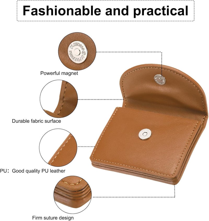 KASTWAVE Pu Leather Business Card Case, Business Name Card Holder Wallet With Magnetic Shut Pocket Holder For Women Credit Id Card, Brown - Image 5