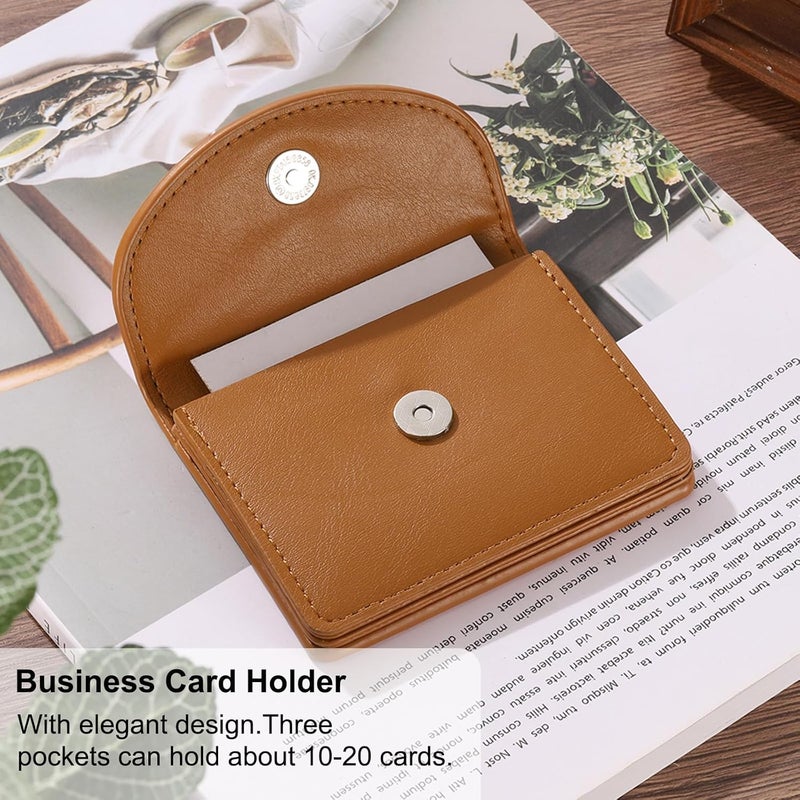 KASTWAVE Pu Leather Business Card Case, Business Name Card Holder Wallet With Magnetic Shut Pocket Holder For Women Credit Id Card, Brown - Image 3