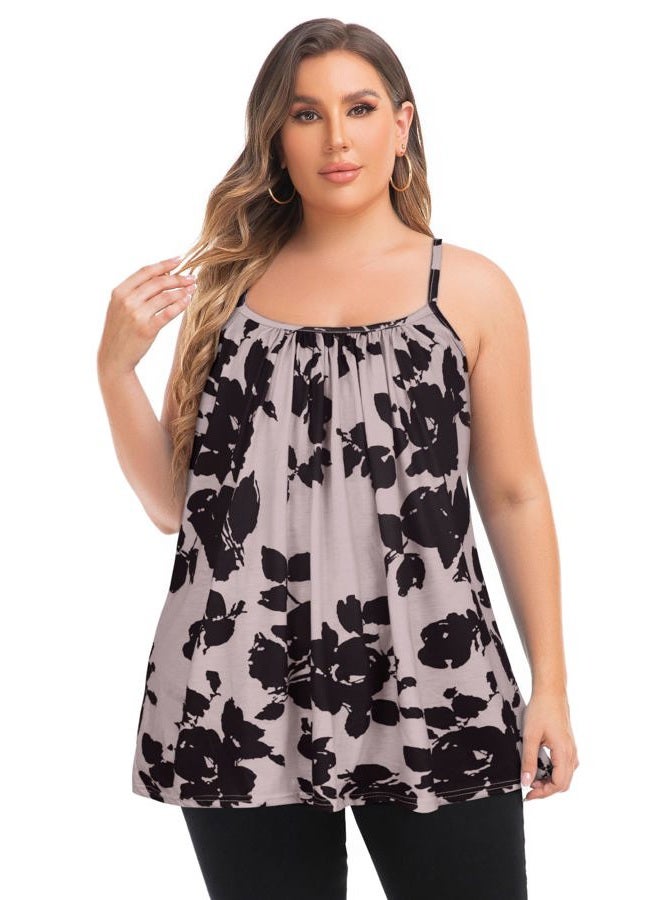 JOELLYUS Summer Tank Tops for Women Boho Floral Loose Cami Spaghetti Strap Tunic Blouses (Peach,5XL) - Image 5