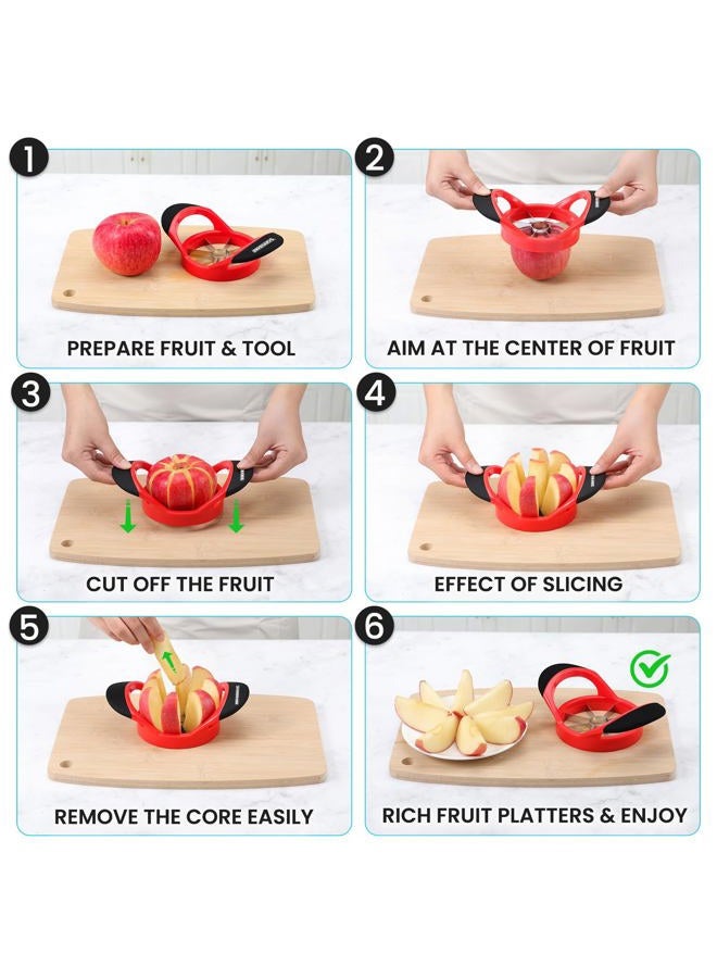 SCHVUBENR 3.5 Inch Apple Slicer - Professional Apple Cutter - Stainless Steel Apple Corer - Super Sharp Apple Slicer and Corer - Apple Corer Tool with 8 Sharp Blades(Red) - Image 4
