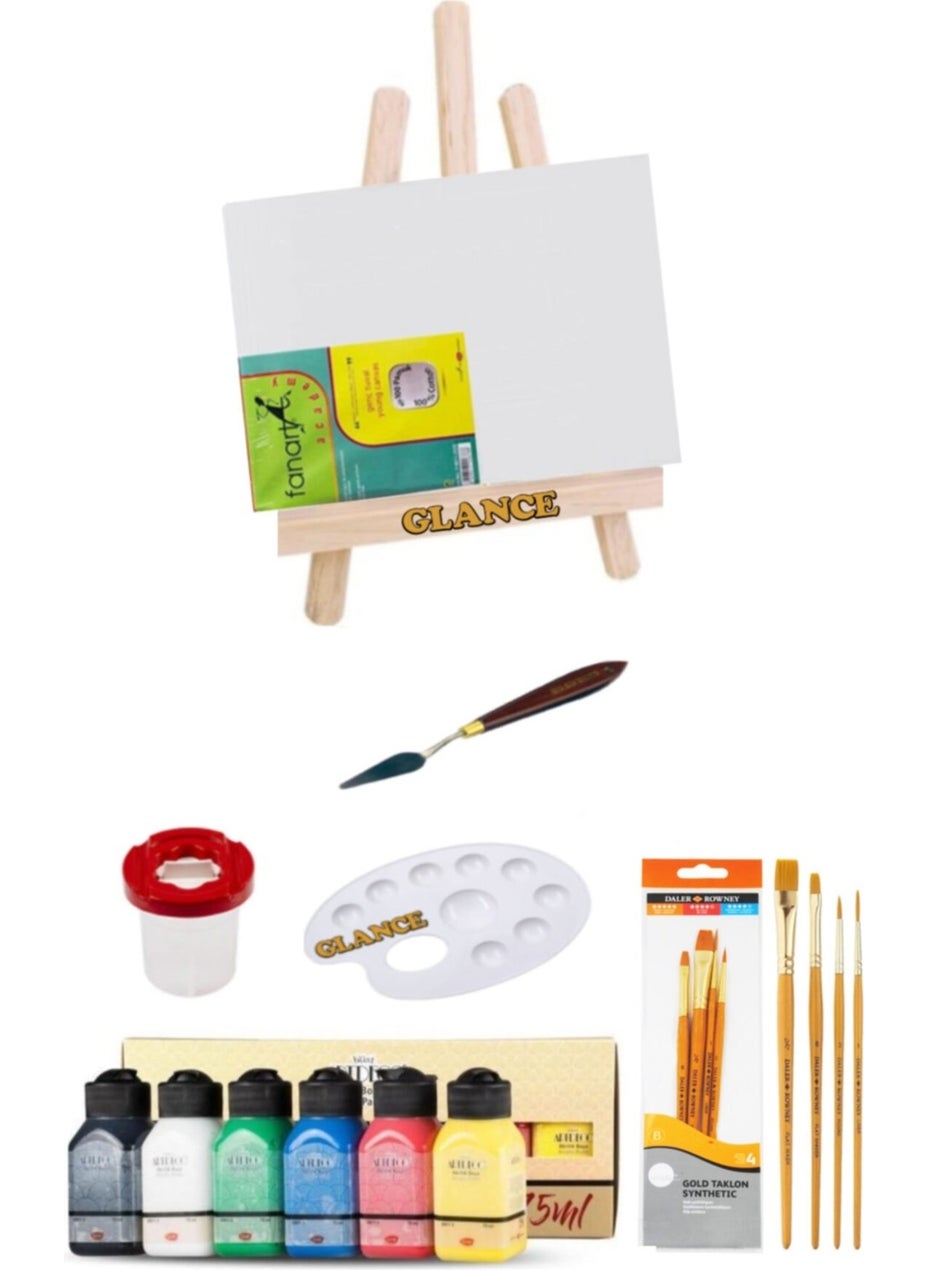 Glance Acrylic Paint Vivid Colors Desktop Easel Set 6X75 ml 