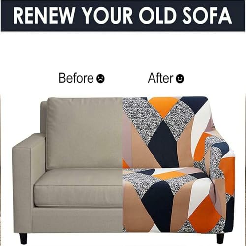Outlay Home Universal 3 Seater Sofa Cover with Elasticity, Protective, Stretchable, Spandex & Polyester Sofa Slipcover (3 Seater, 185cm * 230cm) (Orange-Check) - Image 3