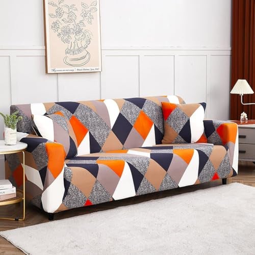 Outlay Home Universal 3 Seater Sofa Cover with Elasticity, Protective, Stretchable, Spandex & Polyester Sofa Slipcover (3 Seater, 185cm * 230cm) (Orange-Check) - Image 2