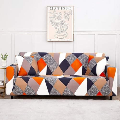 Outlay Home Universal 3 Seater Sofa Cover with Elasticity, Protective, Stretchable, Spandex & Polyester Sofa Slipcover (3 Seater, 185cm * 230cm) (Orange-Check) - Image 1